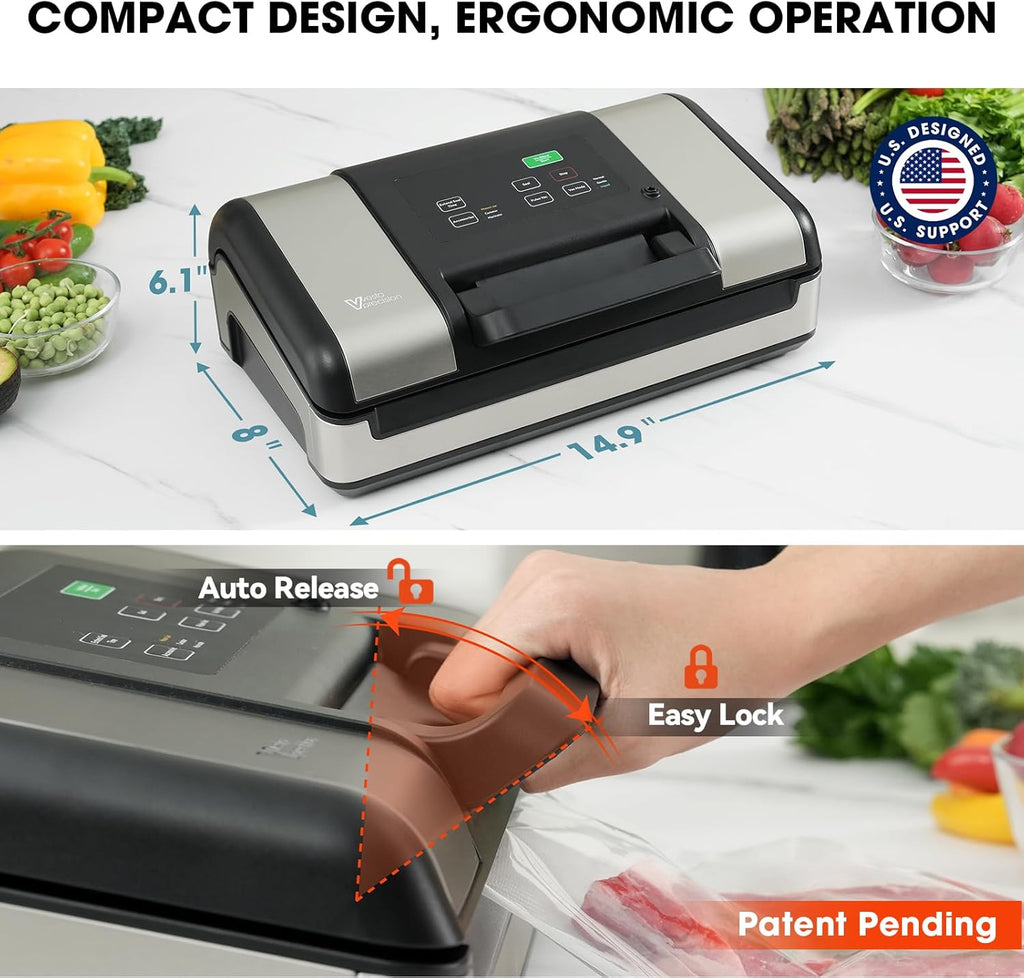 Vesta Precision Vacuum Sealer Machine - Smart Heat Sealing for Liquid & Moist Foods | Includes Cutter & Jar Kit