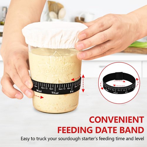 Sourdough Starter Kit, Sourdough Starter Jar Glass Wide Mouth, Sourdough Kit with Thicken Sourdough Glass Jar 27oz, Spatula, Thermometer, Cloth Cover, Feeding band, Sourdough Bread Baking Supplies
