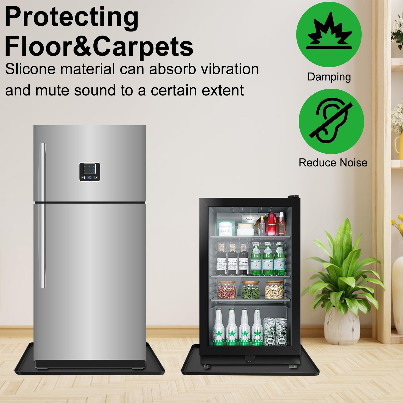Mini Fridge Silicone with Raised Edge, 24"x 24" x 0.8" Mini Fridge Mat for Freezer Protect From Appliance Leaks Water Spills, Under Refrigerator Mat Easy to Clean (Black)