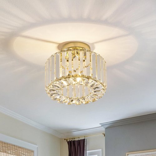 BUXVRCS Crystal Ceiling Light Fixture - Semi Flush Mount Ceiling Light Modern Chandelier Hallway Light Fixtures Ceiling Flush Mount Light Fixtures for Kitchen Bedroom Bathroom Entryway (Gold)