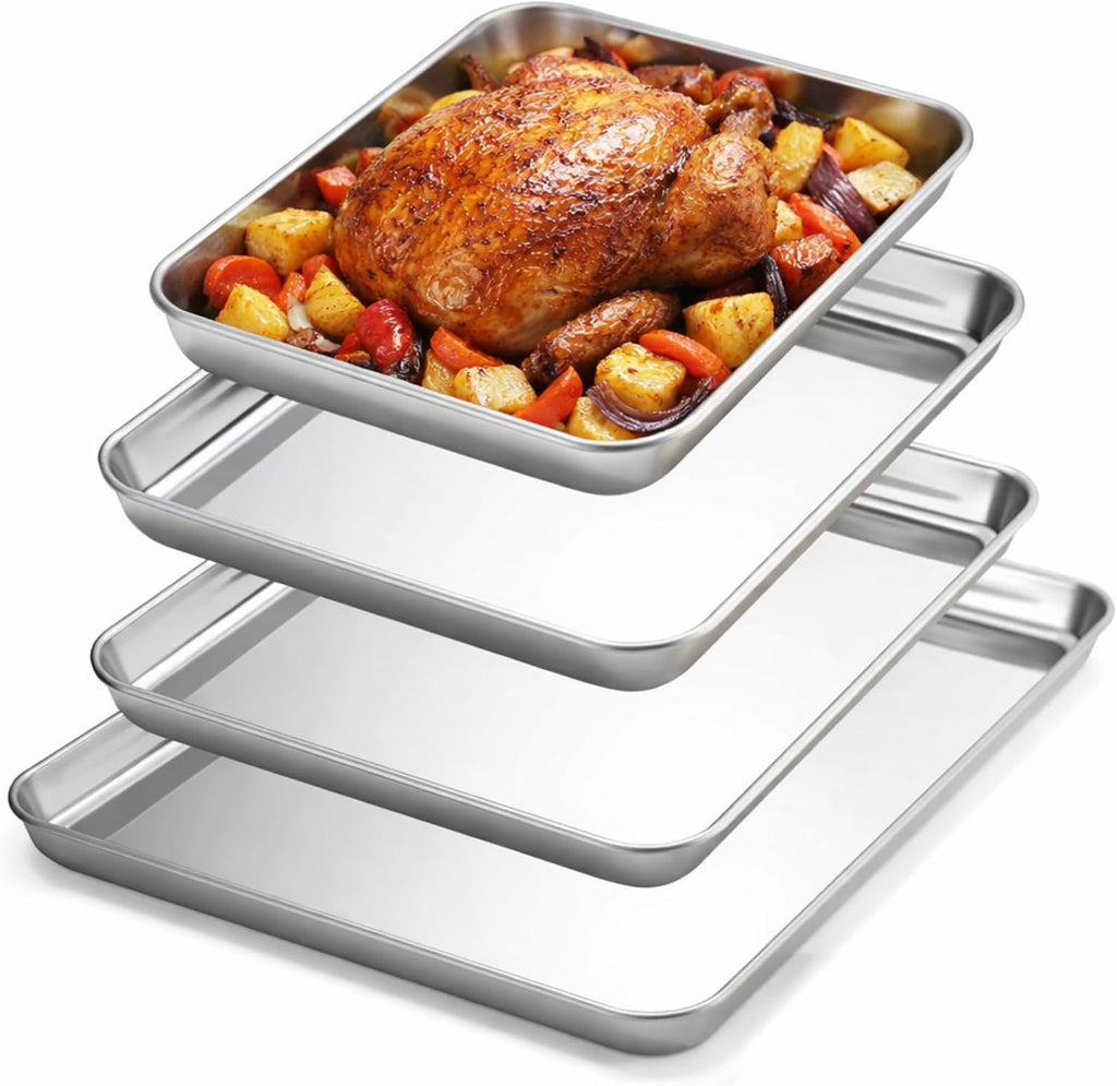 Skiennix Stainless Steel Baking Pans - 4 Pack Commercial Grade Cookie Sheets | Heavy Duty, Non-Stick, 16/18/20/24 Inch