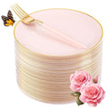 LIYH 96 Pcs Pink Gold Disposable Dessert Plates & Forks Set - 7.5 Inch Salad Cake Appetizer Plastic Plates for Parties, Birthdays, Baby Showers 48 Guests