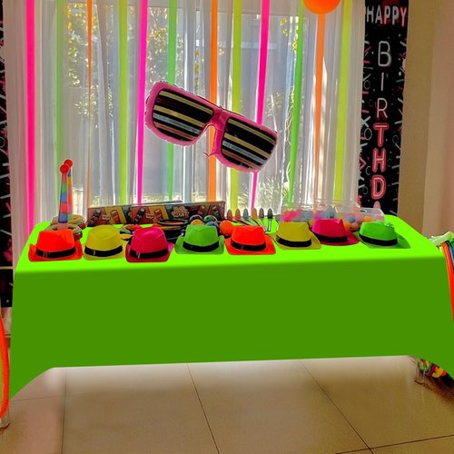 6 Pack Neon Table Cloths Party Decorations, Pink Orange Yellow Green Blue Purple Glow in The Dark Plastic Tablecloth, Disposable Rainbow Table Cover for Glow in Dark Neon Party Supplies Decorations