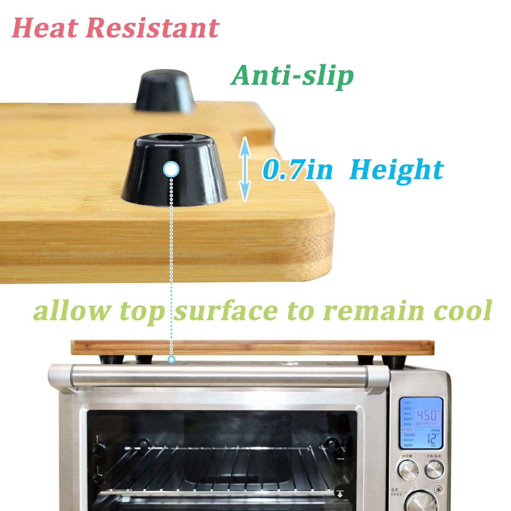 Bamboo Wood Cutting Board Compatible with Breville BOV800XL 860BSS 845BSS, Protects Smart Toaster Oven, With Heat Resistant Silicone Feet and Oven Rack Push Accessories, Creates Storage Space