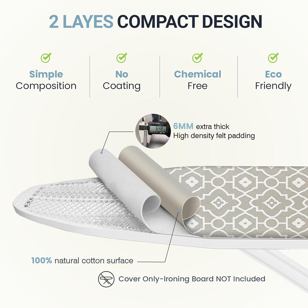 UniSimp Ironing Board Cover - Extra Thick Natural Cotton, Scorch & Stain Resistant | 15"x54" Size