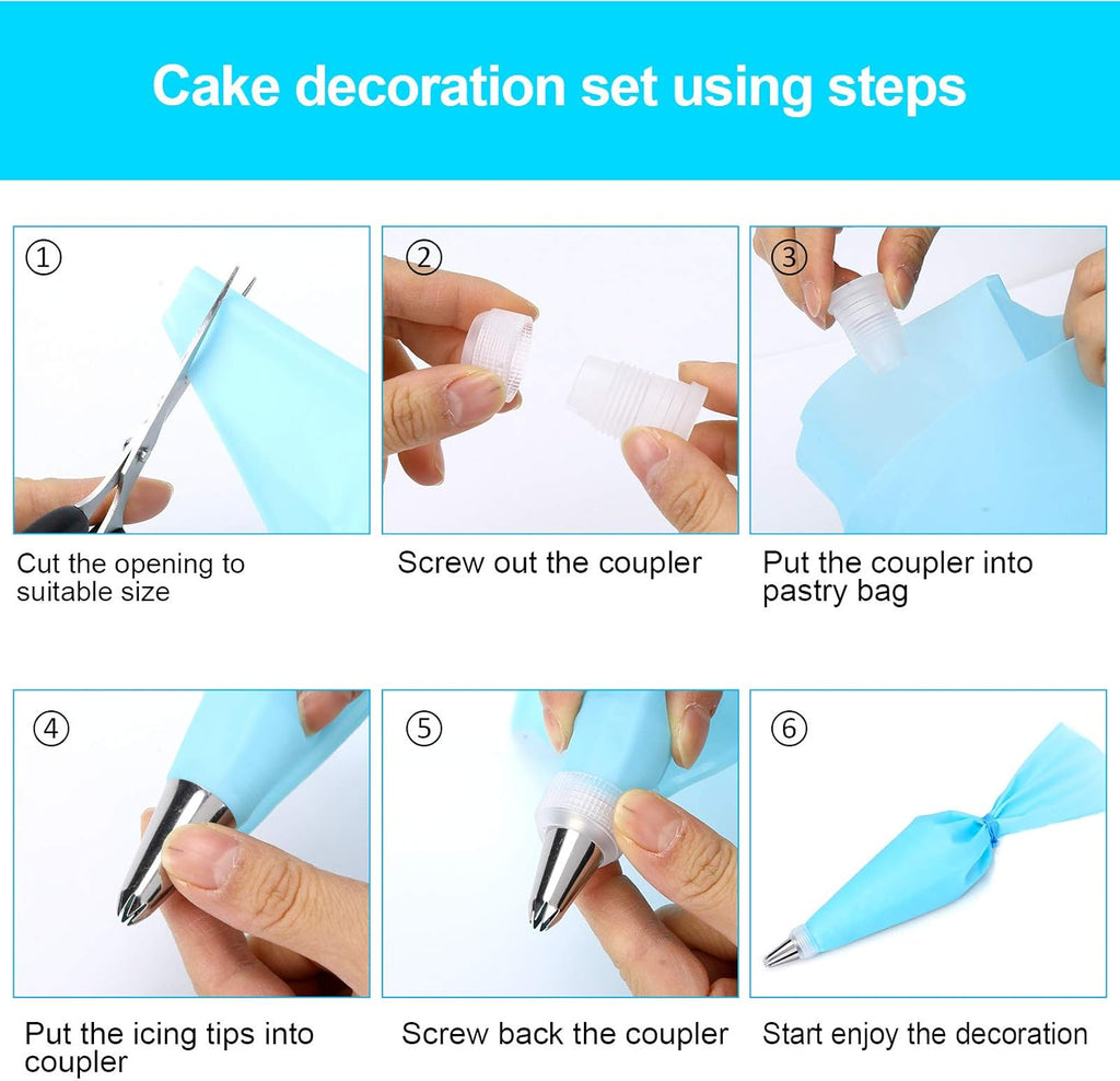 Skiennix 34-Piece Cake Decorating Set - 24 Stainless Steel Tips, 2 Silicone Bags & Icing Smoothers