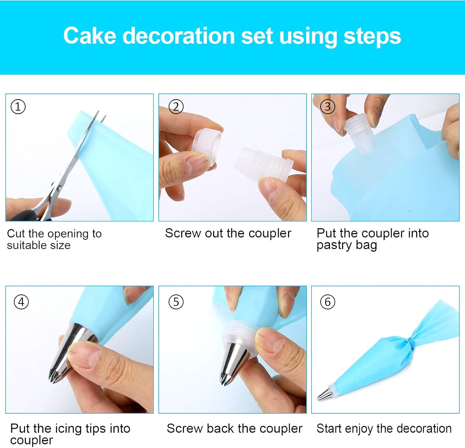 Skiennix 34-Piece Cake Decorating Set - 24 Stainless Steel Tips, 2 Silicone Bags & Icing Smoothers