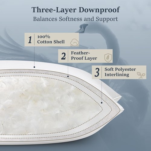 COZSINOOR Goose Down Feather Pillows - Queen Size Hotel Bed Pillows, Soft 600 TC Cotton Cover, Set of 2 for All Sleep Positions