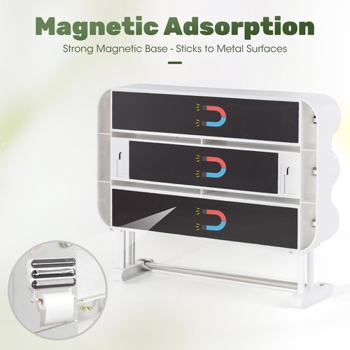 Quasziwa Aluminum Foil & Plastic Wrap Dispenser with Cutter - Magnetic & No-Drill Wall Mount, Cling Film Dispenser with Paper Towel Holder, Space-Saving 4-in-1 Kitchen Organizer - Fits 12" Roll, Black