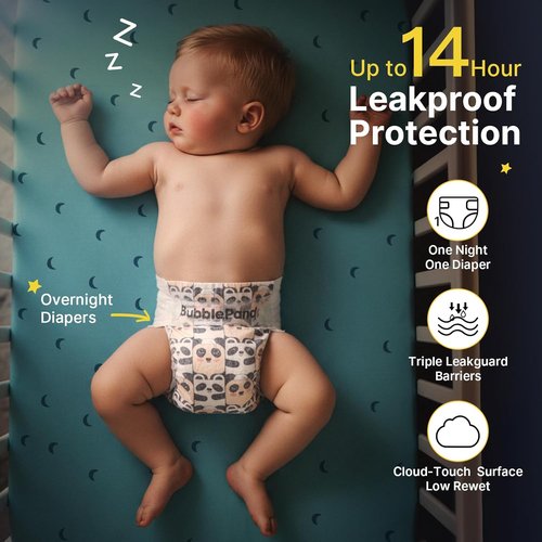BubblePanda Overnight Diapers - Nighttime Protection with Dual Absorbent Core | Size 4, 72 Count