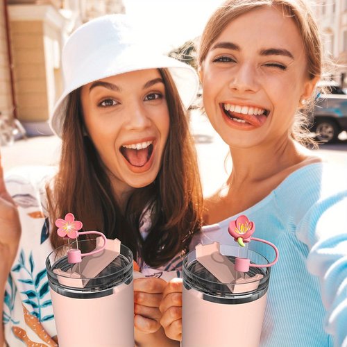 Flowers Straw Tip Covers for Stanley Spring Silicone Straw Toppers Cap Compatible Cute Floral with Stanley 30&40 Oz Tumbler Reusable Straws Tips Lids for Cup Accessories 6Pcs