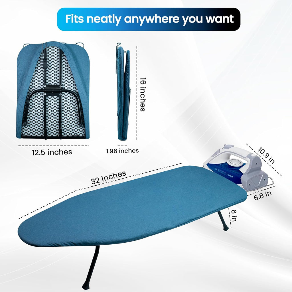 Regine Switzerland Metal Mesh Panel Ironing Board - Foldable Heavy-Duty Design with Heat-Resistant Cover & 100% Cotton Pad (Blue)