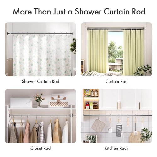 AmazerBath Spring Tension Shower Curtain Rod, 31-75 Inches Heavy Duty Tension Rod Rust Proof Bathroom Curtain Rod, Adjustable No Drill Easy Segmented Installation, Chrome