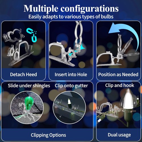 IFLOH Holiday Light Clips [Set of 200] Christmas Outdoor Light Clips - Mount to Shingles & gutters - Works with Mini, C6, C7, C9, Rope, Icicle Lights - No Tools Required