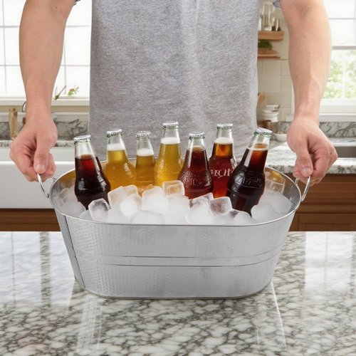 2 PCS 15.3 x 9 x 6 inches Silver Metal Galvanized Tub with Handles, 3 Gallon Galvanized Beverage Tubs for Parties, Large Metal Drink Ice Buckets for Beer, Wine, Cocktails & Outdoor Events