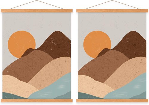 Benjia Magnetic Wood Poster Frames - 2 Pack for 24x36, 24x18, 24x30 Photos & Artwork | Wall Hanging Decor