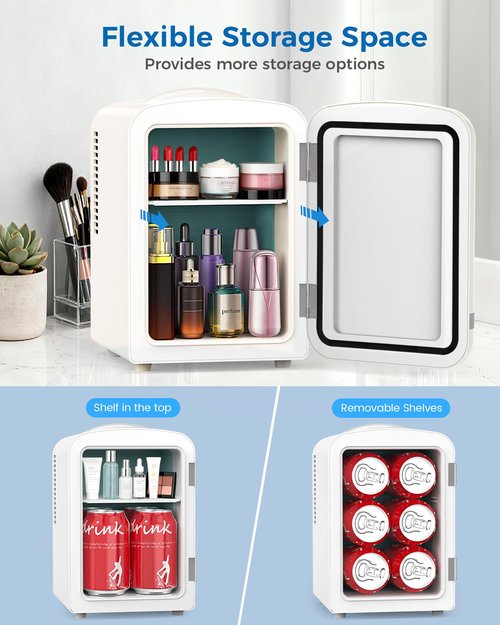 Electactic Mini Fridge for Bedroom, 4L/6 Cans Small Cosmetic Fridge for Skincare, Makeup, Medicine & Beverage, Portable Desk Fridge Cooler and Warmer for Kids, Car, Office, Dorm, White