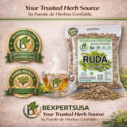 Ruda Seca Herbal Tea (4 oz) – 100% Natural Rue Dried Herbs (Ruta graveolens) – Traditional Botanical Infusion – Wildcrafted Loose Leaf – Caffeine-Free, Vegan, Non-GMO – Authentic by BEXPERTSUSA