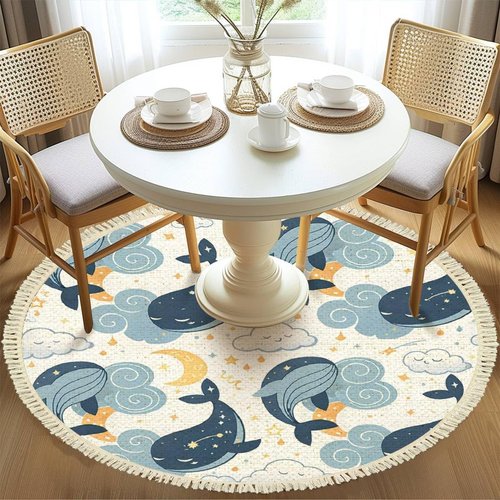 Ocean Beach Area Rugs Cute Whales Sleeping Clouds Fantasy Marine Animal Round Boho Area Rug Carpet Playmat Washable Hallway Runner Mat for Nursery Kid Room Bedroom Decoration Children Gift 4ft