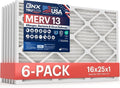 BNX TruFilter 16x25x1 Air Filter MERV 13 (6-Pack) - Electrostatic Pleated HVAC Filters for Allergies & Smoke