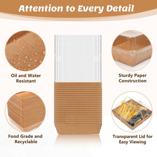ZYFOTZUN 54 Pack Small Charcuterie Boxes with Clear Lids, Paper Mini Charcuterie Box To Go, Disposable Food Container with Lid, Dessert Boxes for Sandwich, Cookie, Sushi, Cake Slice, and Strawberries