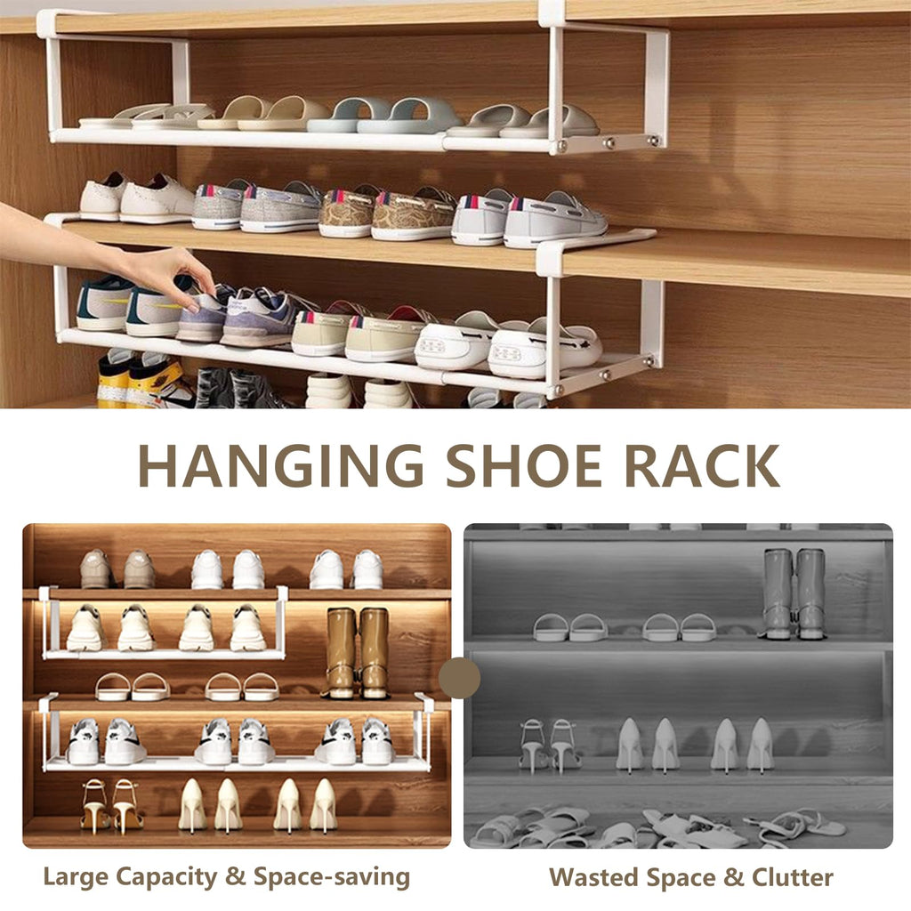 UFORU Expandable Hanging Shoe Rack Organizer for Closet, Adjustable Shoe Rack Under Cabinet Shelf, Versatile Under Shelf Storage for Kitchen, Book, Clothing Storage and Organization(White,2PCS)
