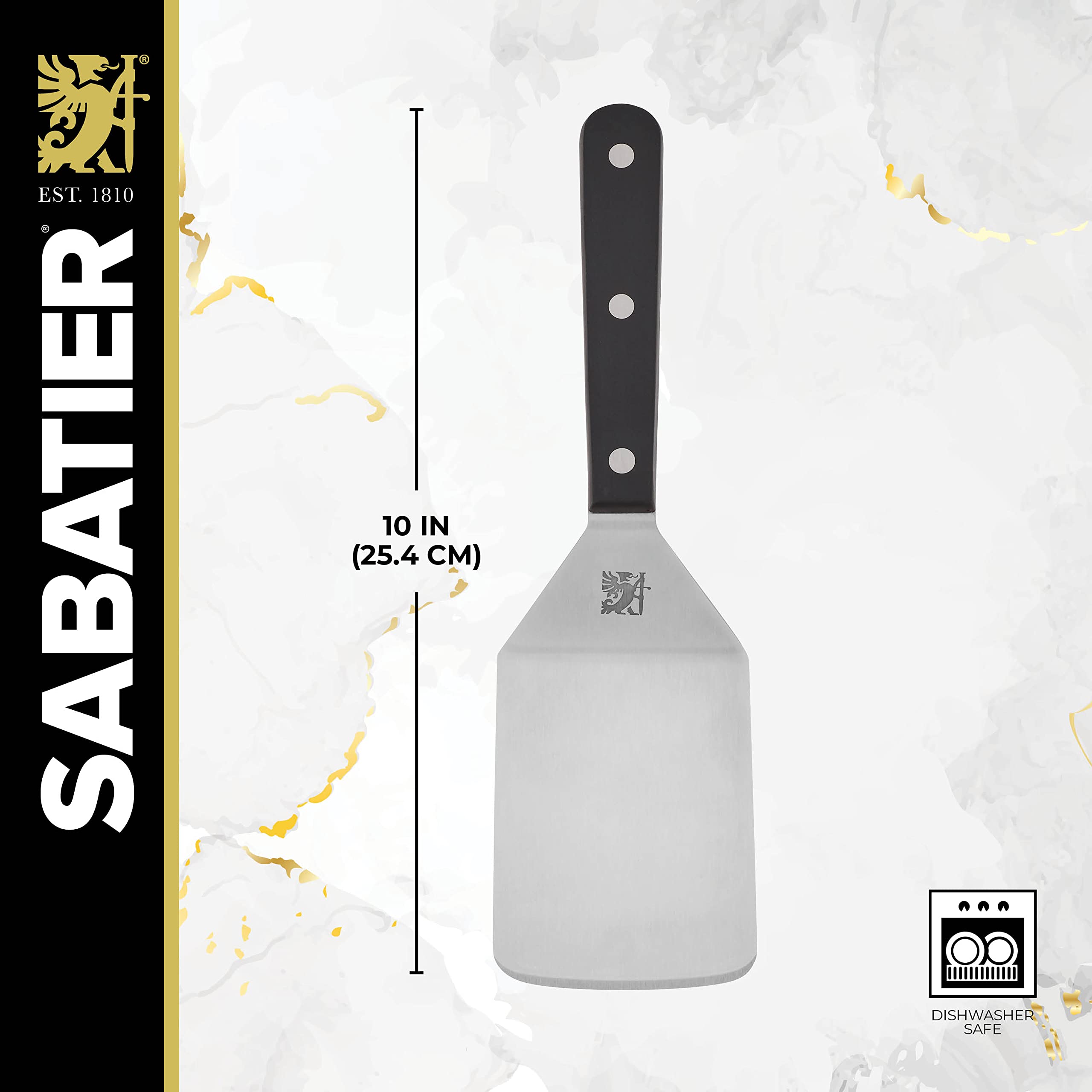 Sabatier Triple Rivet Stainless Steel Wide Turner, 9.65-Inch, Black,5154549