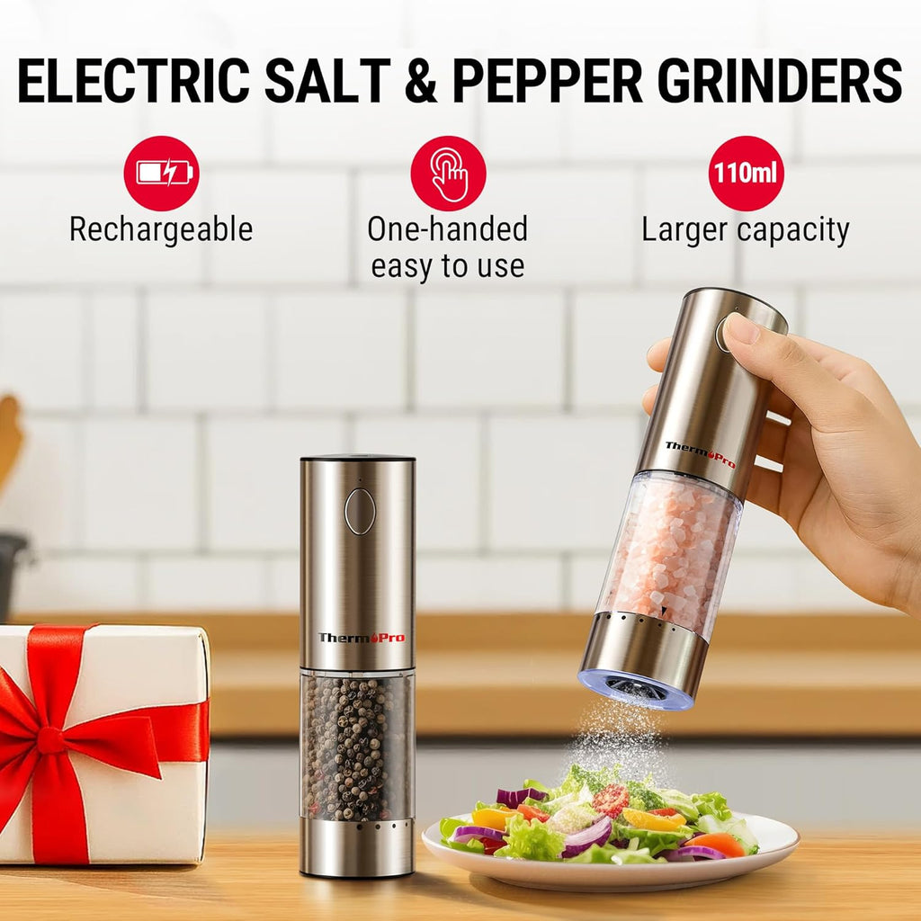 ThermoPro TP19H Digital Meat Thermometer - Ambidextrous Backlit Display for Perfect Cooking | Rechargeable Salt and Pepper Grinder Set