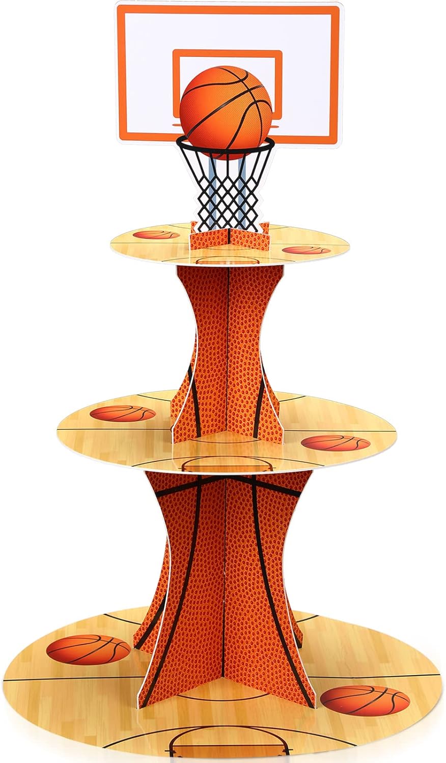 Nuenen Basketball Cupcake Stand - 3-Tier Sports Theme Party Decor for Birthdays & Events