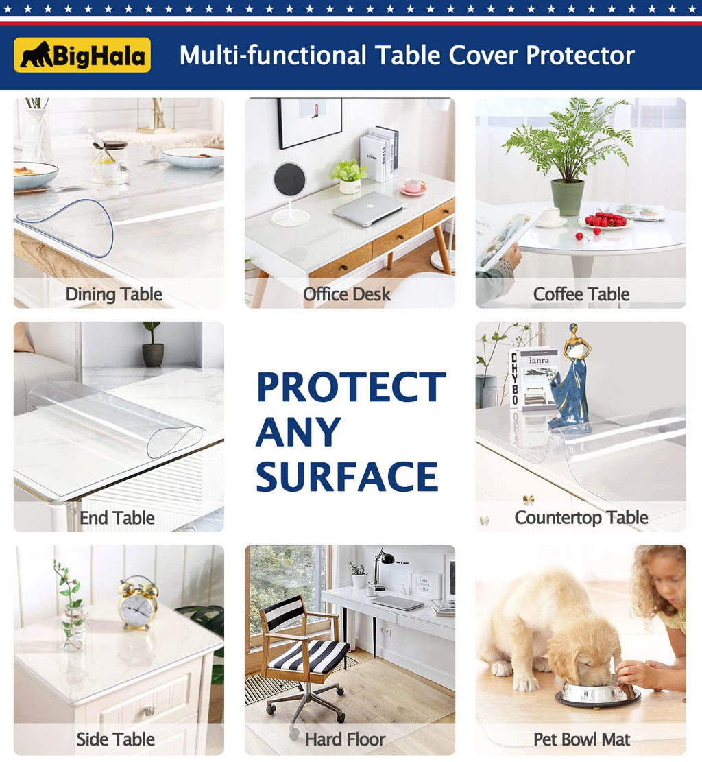 Round Table Protector Clear Plastic Tablecloth Roll Thicken Desk Floor Protective Cover Office Chair Mat Waterproof Wipeable Easy Clean PVC Vinyl Coffee Buffet Banquet Bar Dining Tabletop Pad 45 " Dia