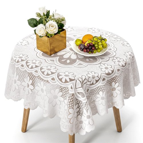 Zelphvt Small Square Lace Tablecloth 35''×35'' White Lace Tablecloth Crochet Laces Table Cloth Vintage Embroidered Side Table Cover for Round Coffee Tables Wedding Rectangle Tables Decor