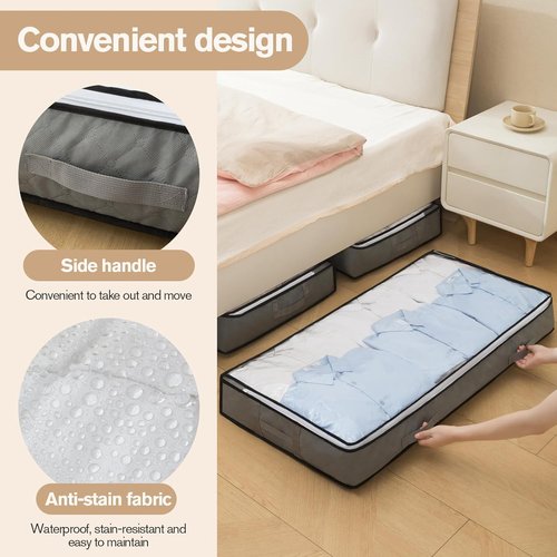 90L Foldable Under Bed Storage Bags by [Brand Name] - Grey Closet Organizers for Blankets, Clothing & More