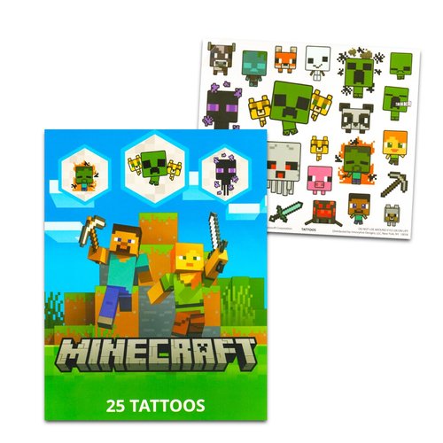 Minecraft Hooded Towel Set for Kids, Girls, Boys - Minecraft Bath Towel Poncho Bundle with Tattoos, More | Boys Bathroom Set