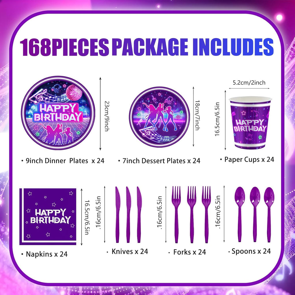Skiennix 168-Piece K-Pop Birthday Party Set - Plates, Napkins, Cups & Cutlery for 24 Guests