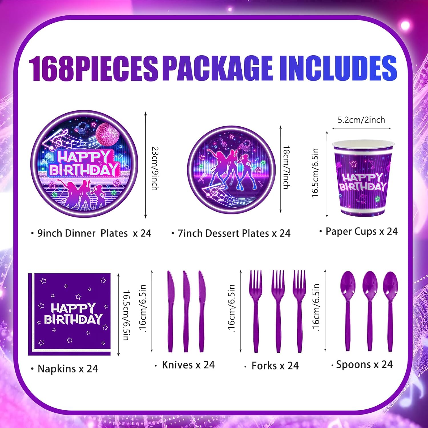 Skiennix 168-Piece K-Pop Birthday Party Set - Plates, Napkins, Cups & Cutlery for 24 Guests