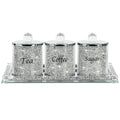 Topsky Coffee Sugar Tea Crystal Canister Set of 4,Sparkly Crystal Crushed Diamonds Home Decor,Silver Kitchen Coffee Jar Storage Set with Label & Lid,Storage Container Set for Countertop,Dining Room