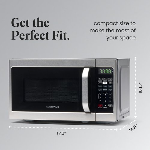 Farberware 0.7 Cu. Ft. Countertop Microwave Oven – 700 Watts Power, Auto Cook Settings, Defrost, Easy Clean and Child Safety Lock - Stainless
