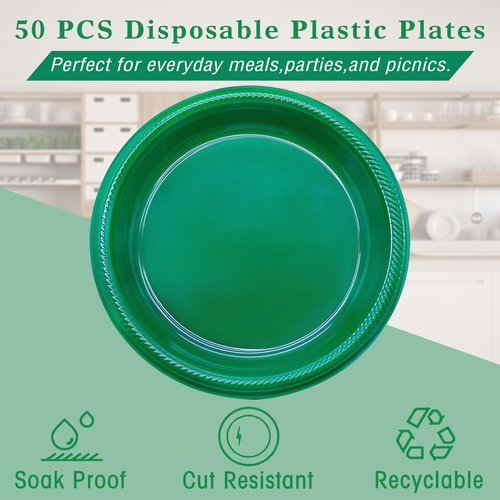 BONSINY Green Plastic Plates Disposable 10 inch | 50 PCS Green Disposable Plates for Party, Picnic, Birthday, BBQ, Graduation, St Patricks Day