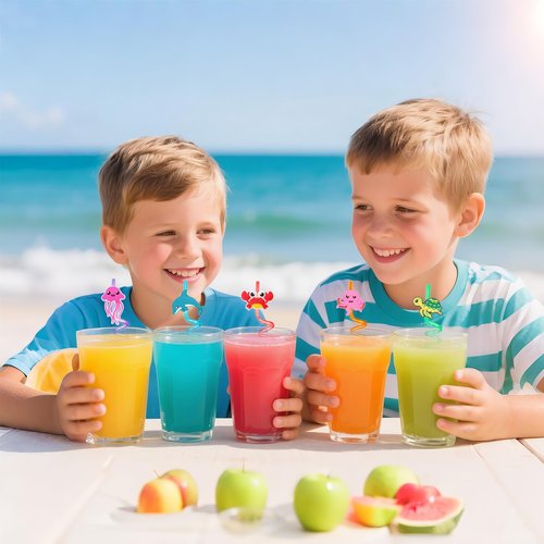 12 Pcs Reusable Ocean Animal Straws, Sea Animal Plastic Straws, Sea Creature Twisted Straw for Summer Under the Sea Party Supplies, Ocean-themed Party Decorations, Ocean Birthday Gifts (Sea Animals)
