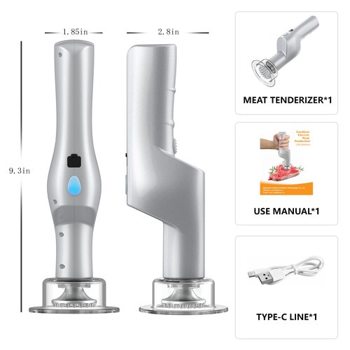 SIXRARI Electric Meat Tenderizer Tool, Adjustable 3 Speed Cordless Electric Meat Mallet, Powerful Motor, Easy to Clean, Kitchen Essentials for Tenderizing Steak/Beef/Chicken Chops and More (Silver)