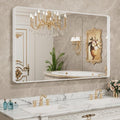 LOAAO Bathroom Mirror - 55x30 Inch White Metal Framed Vanity Mirror | Large Rounded Rectangle, Anti-Rust, Tempered Glass