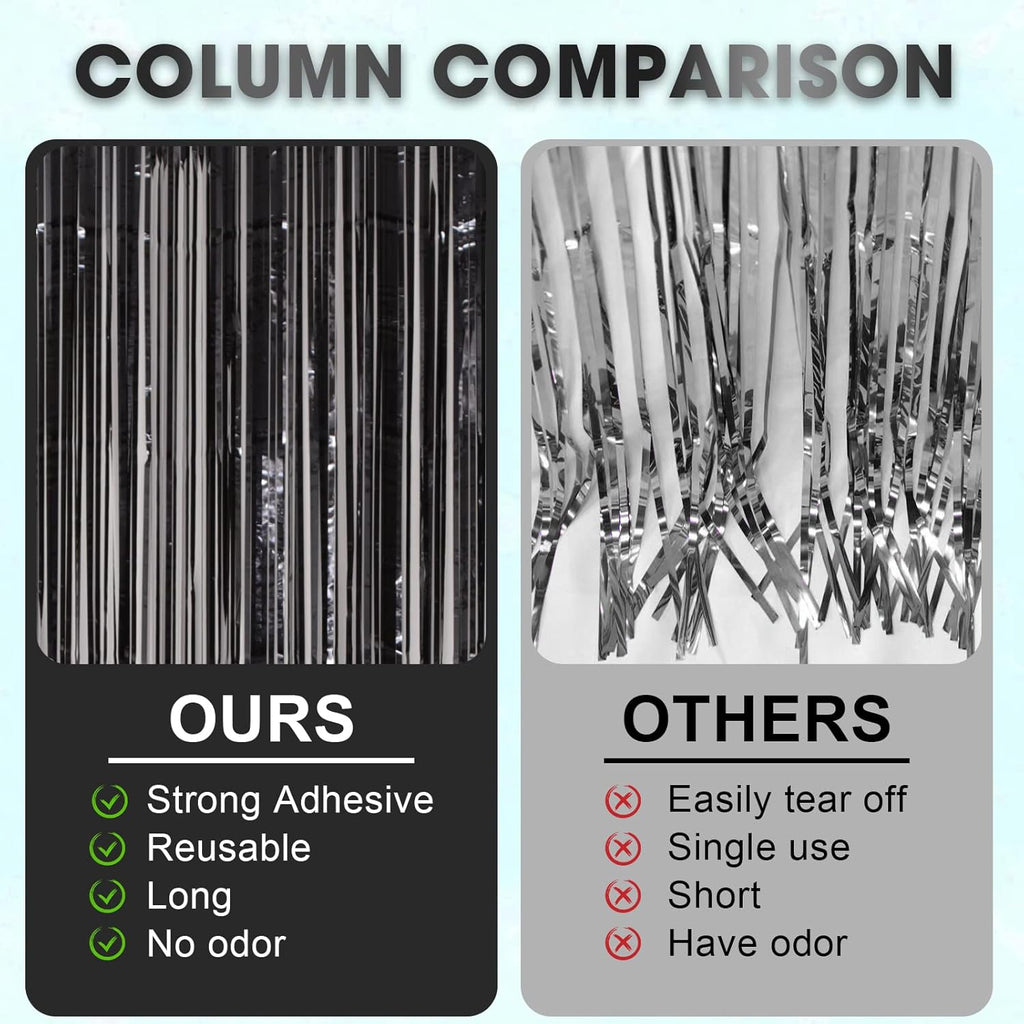 Voircoloria Black Foil Fringe Backdrop Curtains - 4 Pack Tinsel Streamers for Parties & Events