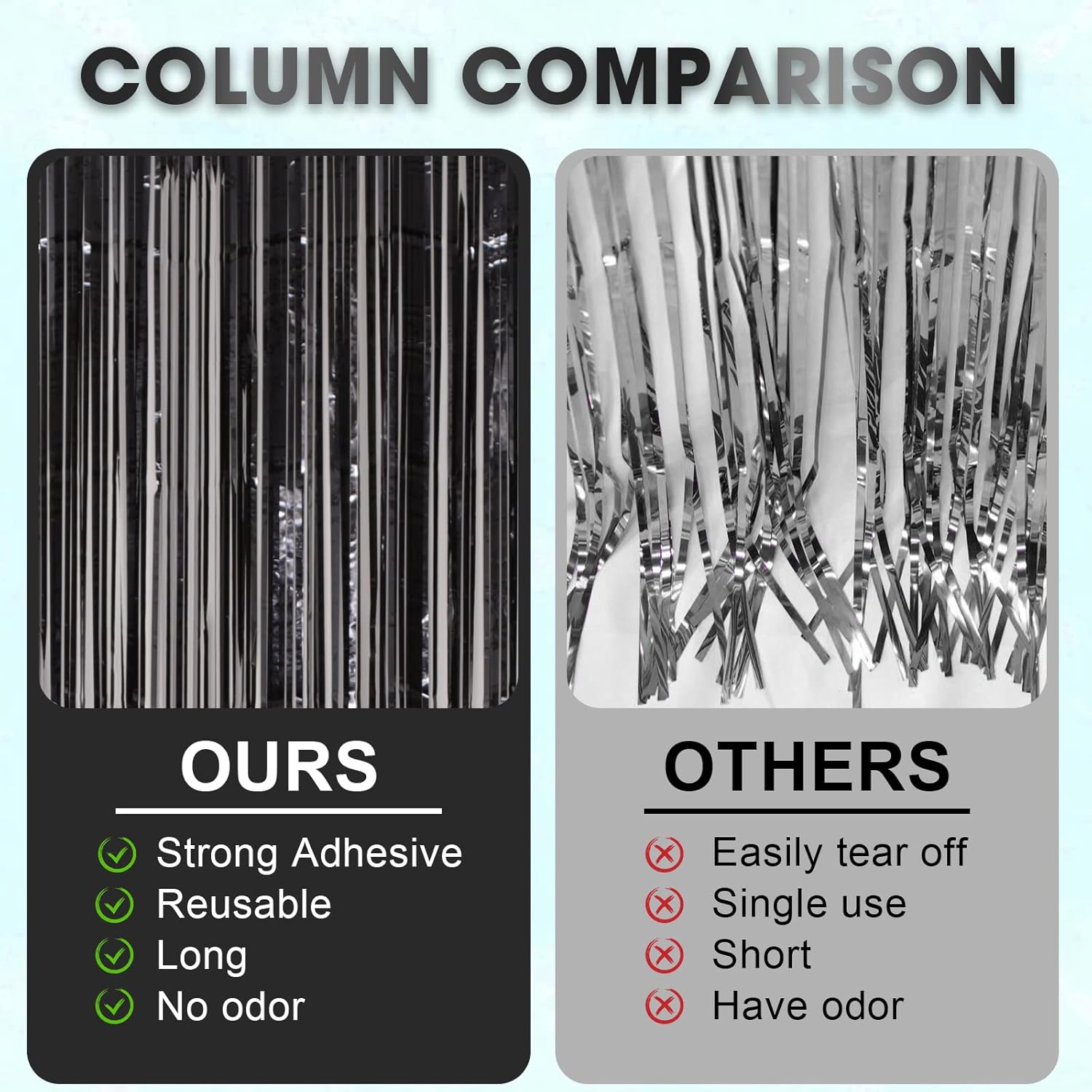 Voircoloria Black Foil Fringe Backdrop Curtains - 3 Pack of 3.3x8.2 Feet Tinsel Streamers for Parties
