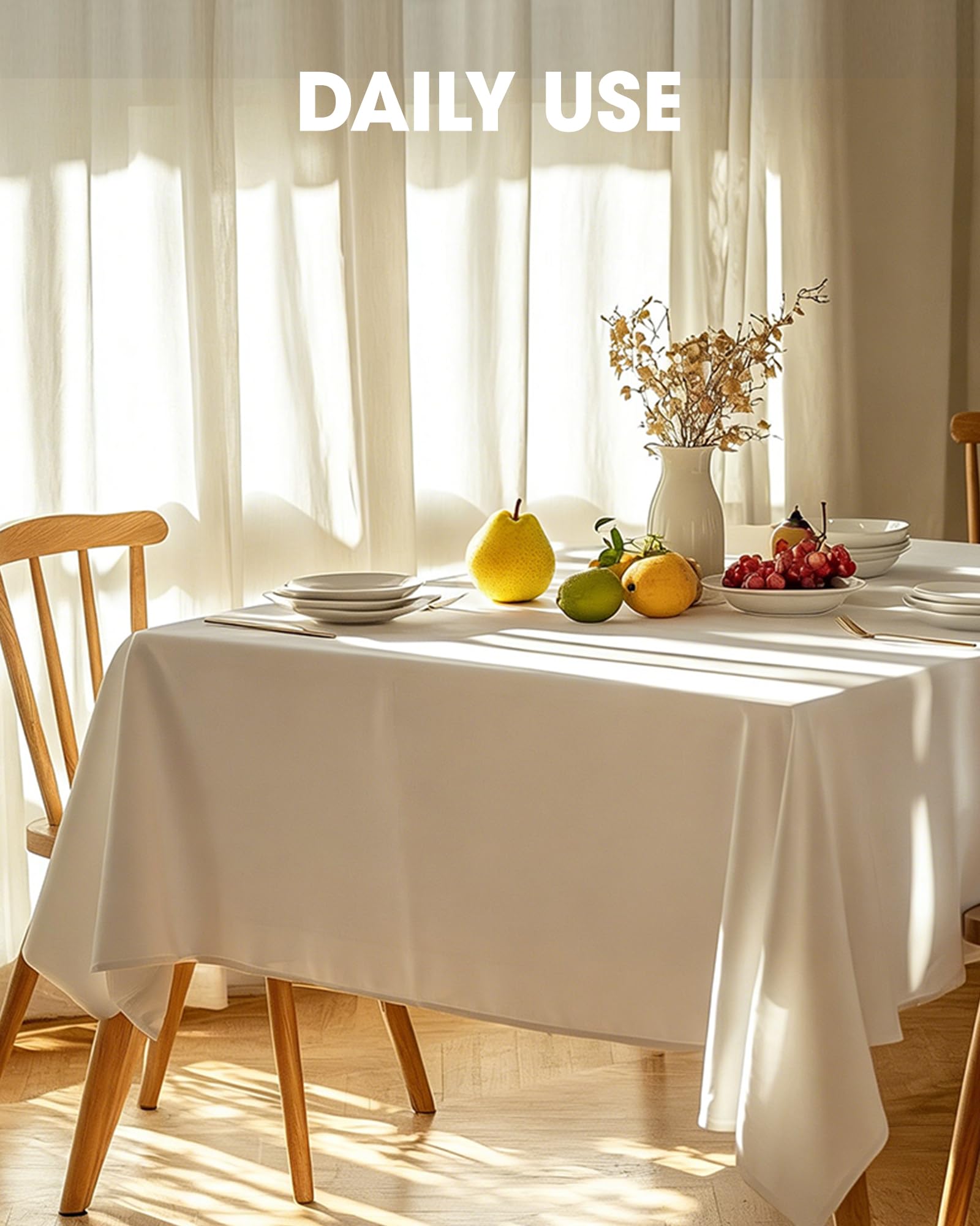 Pureegg Rectangle Table Cloth 60" x 102" – Durable Polyester Tablecloth Offers Reusable & Washable Protection, Ideal for Outdoor Party, Picnic, Wedding, Banquet and Birthday, 12 Pack, White