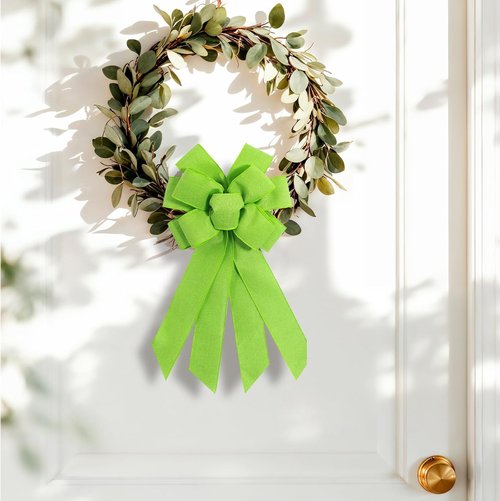 Light Green Burlap Wreath Bow - 20 x 11 Inches | Easter Decor & Farmhouse Style Front Door Ornament