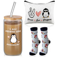 Layhit 3 Pcs Penguin Gifts for Women 16 oz Coffee Glass Cosmetic Makeup Bag Socks Cute Animal Gift for Penguin Lovers Teacher Mom Nurse Colleague Employee Friend