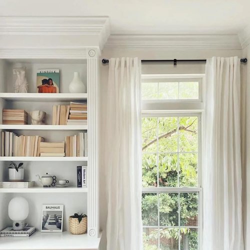GXOACKJ Heavy-Duty Curtain Rod Set - Decorative Matte Black, 48 to 84 Inches, Includes Brackets