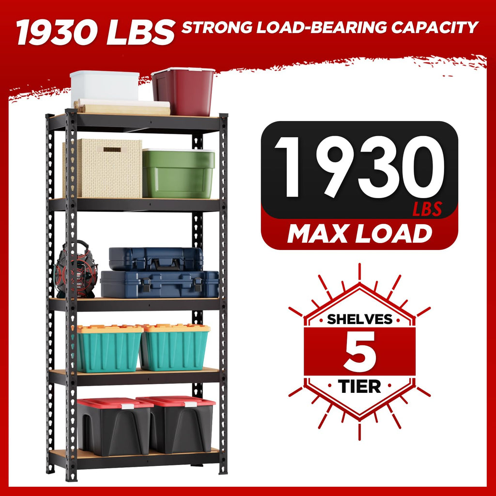 BestOffice 5 Tier Storage Shelves Adjustable Garage Shelves 15.7" D x 35.4" W x 72" H Heavy Duty Garage Shelving with Premium Materials MDF Boards for Kitchen Basement Warehouse Pantry