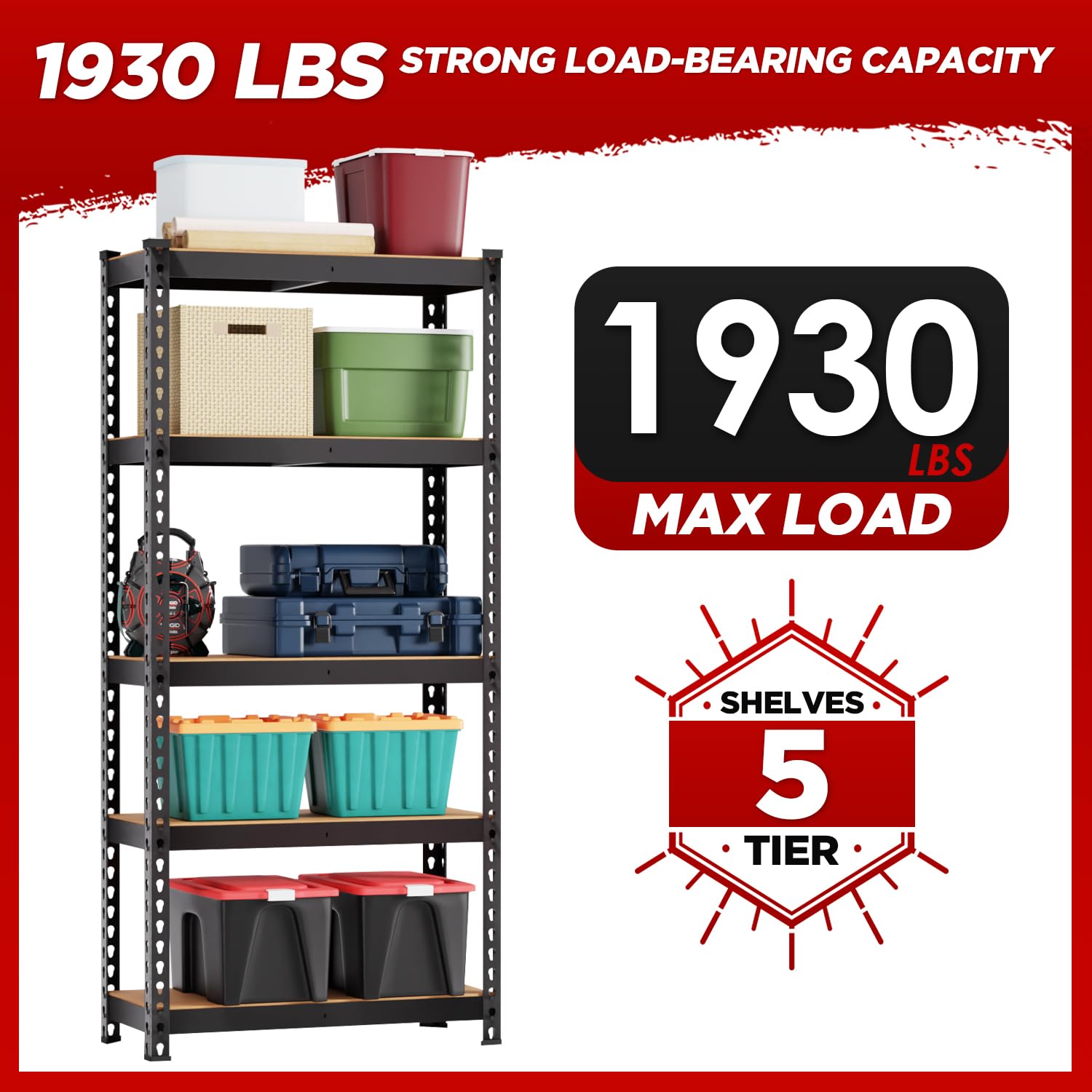 BestOffice 5 Tier Storage Shelves Adjustable Garage Shelves 15.7" D x 35.4" W x 72" H Heavy Duty Garage Shelving with Premium Materials MDF Boards for Kitchen Basement Warehouse Pantry