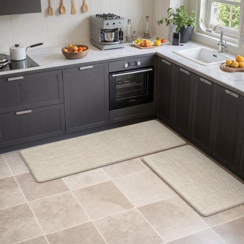 Collive Anti Fatigue Cushioned Kitchen Mat Set 2 Piece Non Skid Waterproof Kitchens Sink Rug Standing Floor Carpets for Office, Sink,17"×29"+17"×47",Beige